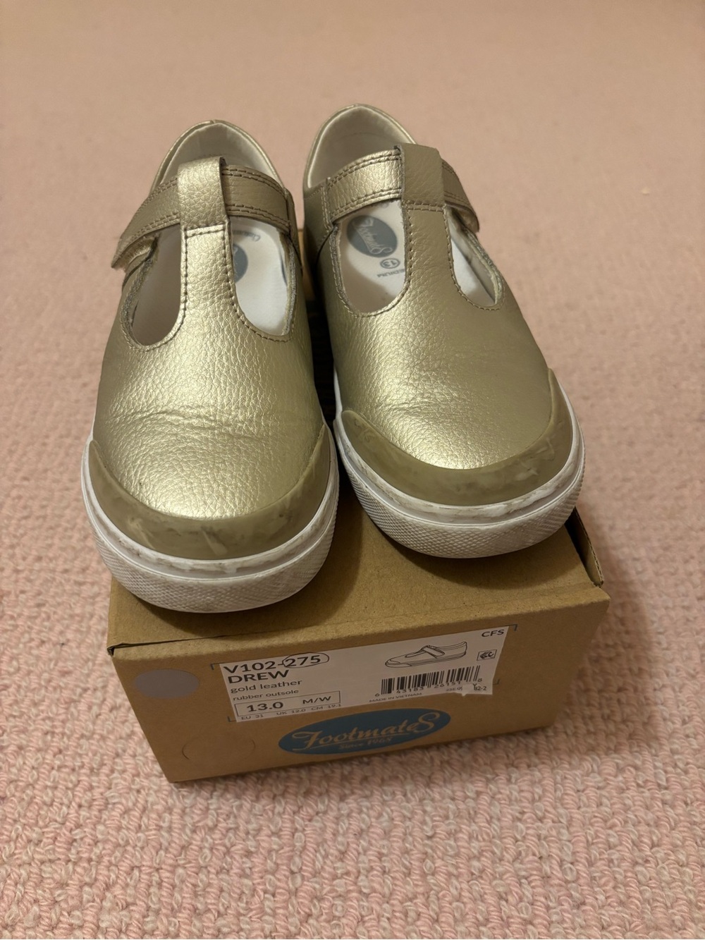 FootMates Girls Metallic Gold T-Strap Sneakers